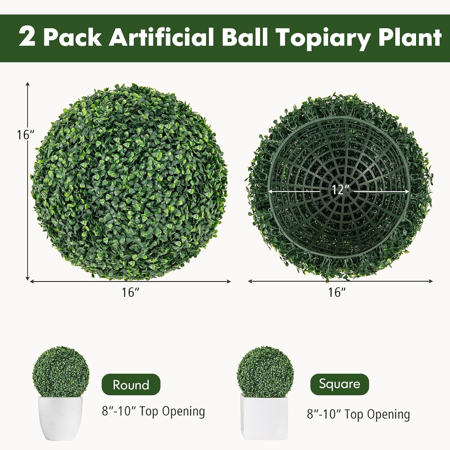 2 PCS 16 Inch Artificial Plant Topiary Ball Round Faux Boxwood Balls Outdoor