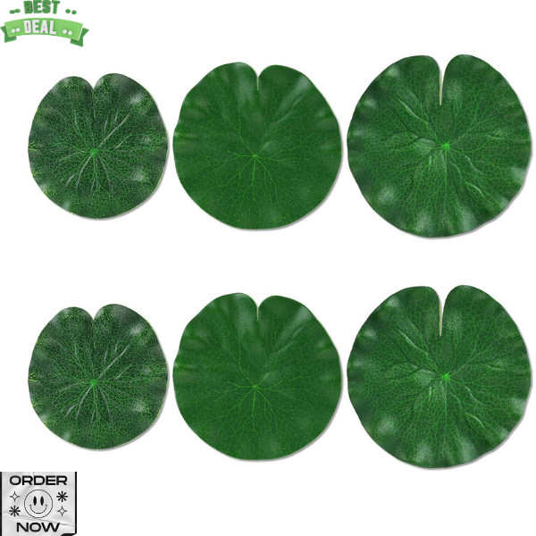 6 Pcs Artificial Lily Pads for Ponds, 3 Sizes Realistic Floating Fake Lily