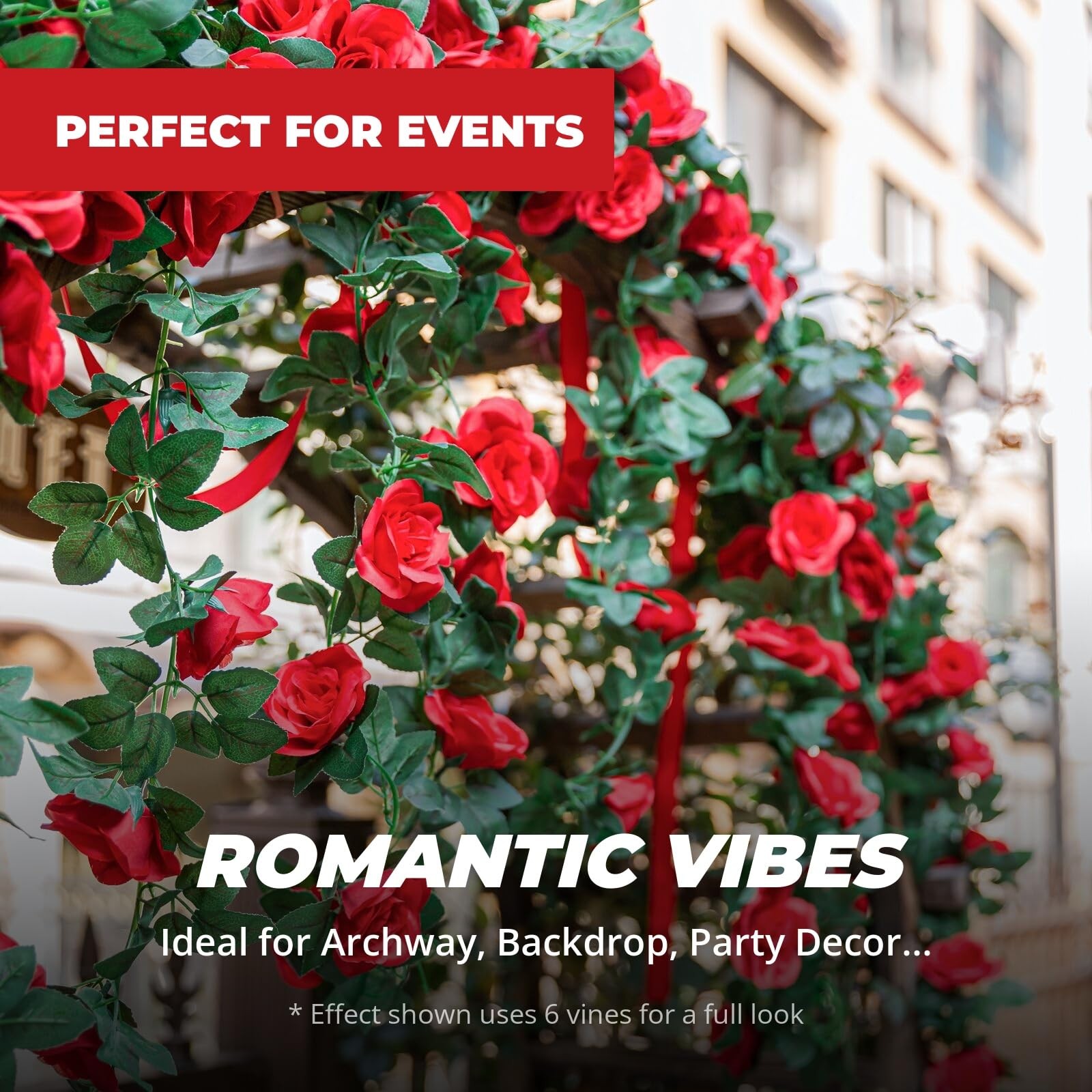 2 Pack 16FT Artificial Rose Garland Vine – Silk Fake Red Rose Flower Hanging Vin