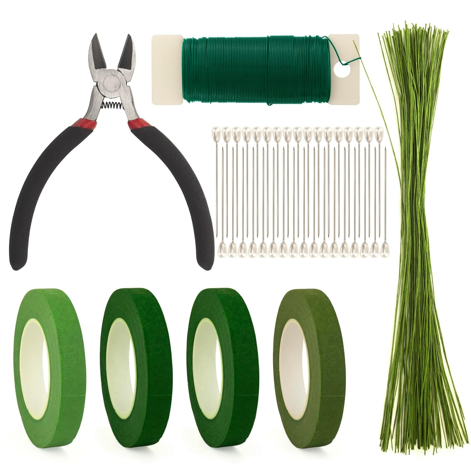 Floral Arrangement Kit, Green Floral Tape Floral Stem Wire Floral Wire Boutonnie