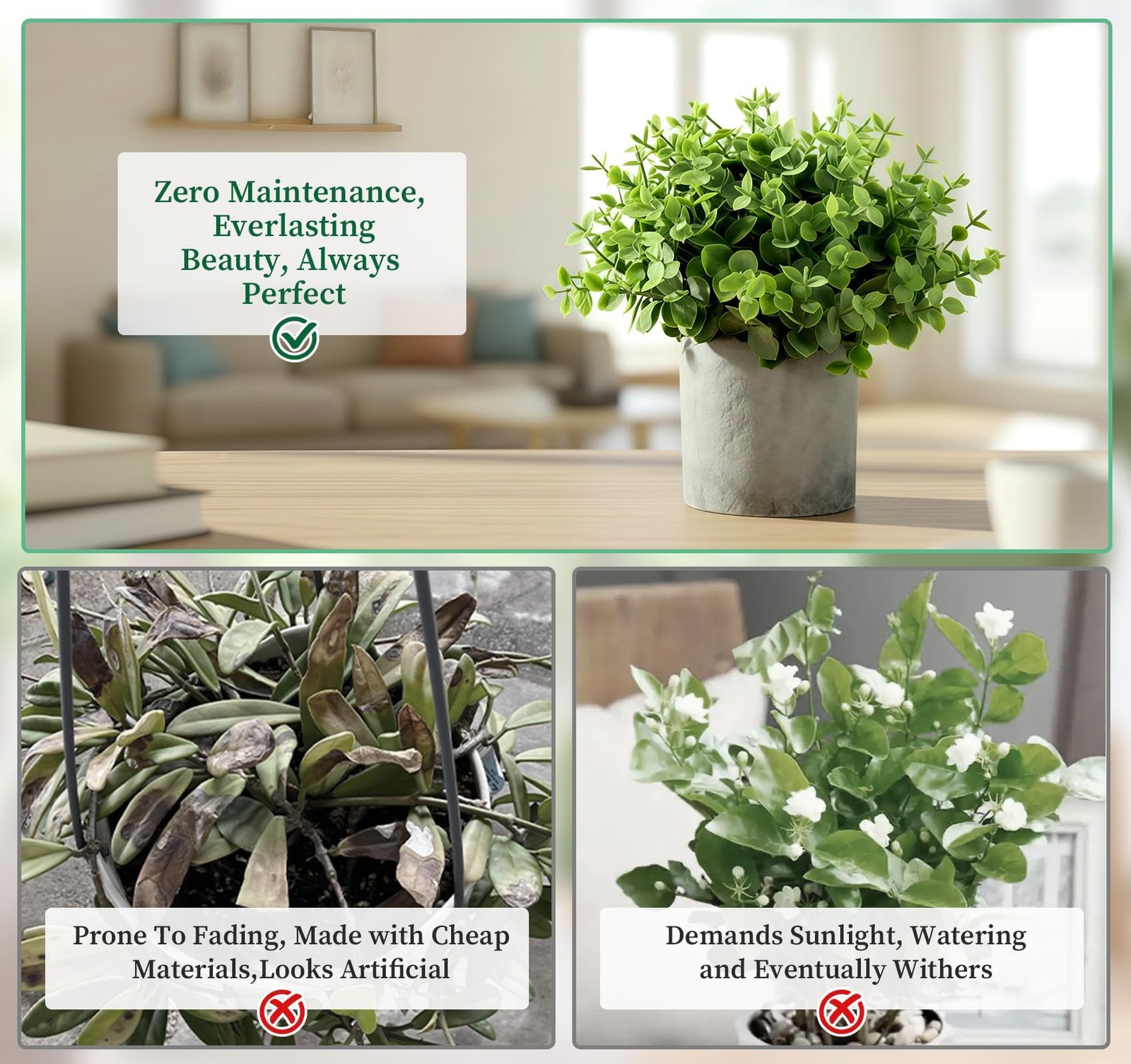 Fake Plants,5 PCS Small Artificial Greenery Eucalyptus Plant Indoor in Pots