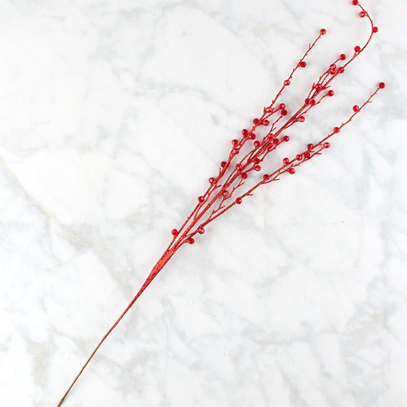 Bulk Lot of 12 Sparkling Red Glittered Berry and Twig 30″ Floral Stems
