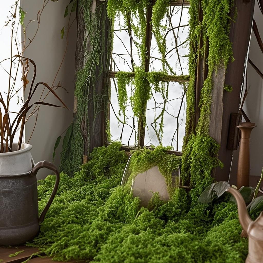 Fake Green Moss for Decorating, Artificial Moss for Aquarium Model Crafts Tab…