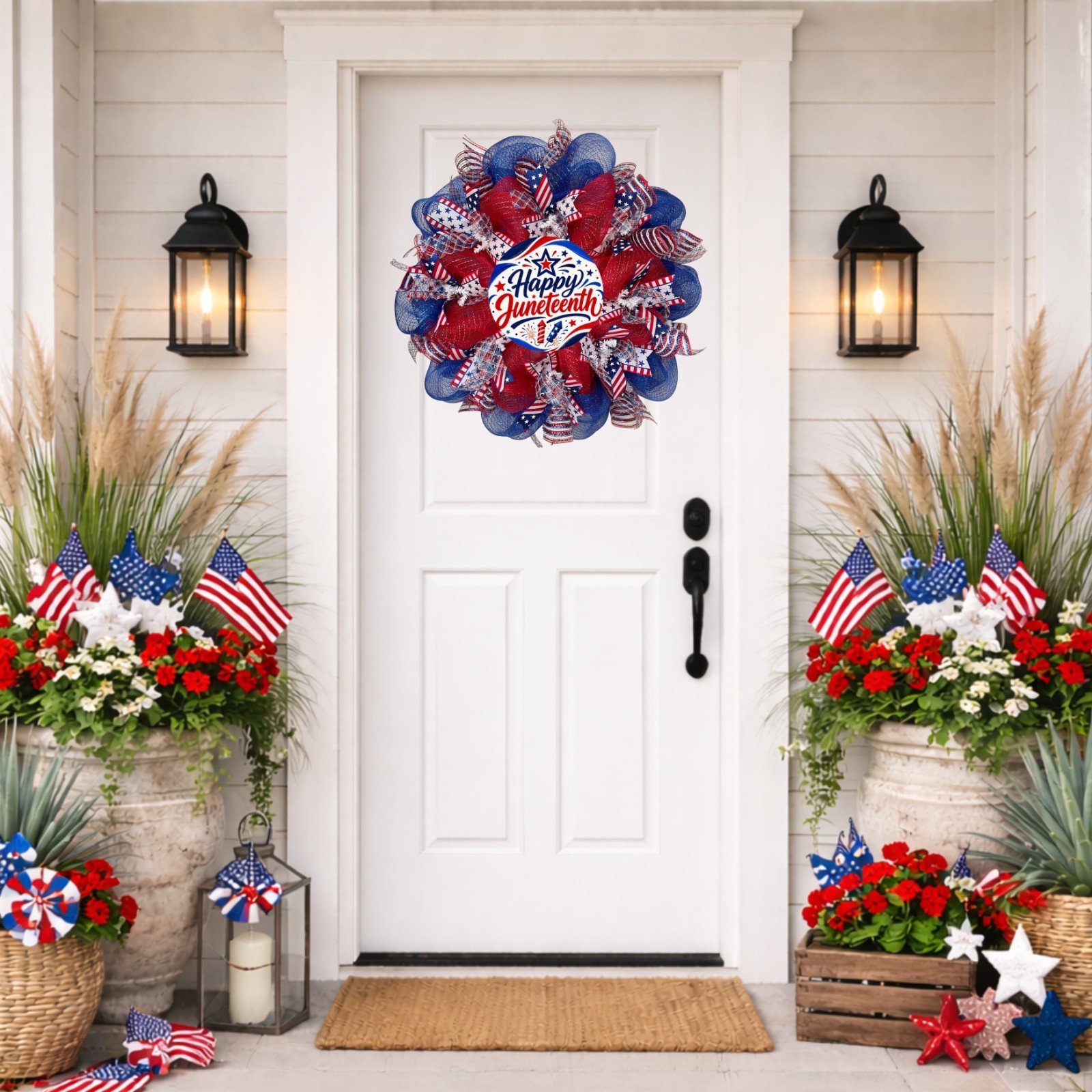 Happy Juneteenth Red White and Blue Handmade Deco Mesh Wreath