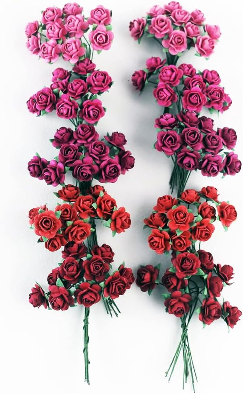 100 Pcs Mini Paper Flowers Artificial Roses Mixed Red Five Color Mulberry Paper