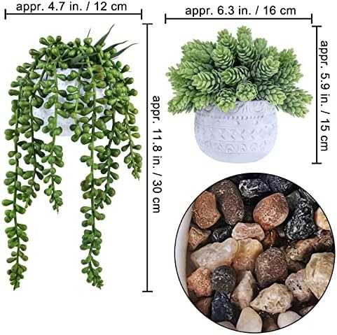Winlyn 3 Pcs Assorted Small Potted Succulent Plants Artificial Aloe Hanging Succ