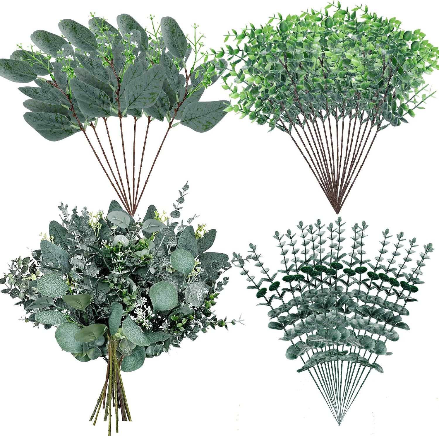 32 Pcs Artificial Eucalyptus Stems Leaves Faux Greenery Branches Mixed Fake Silv