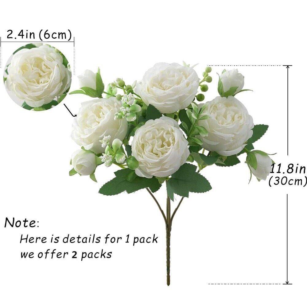 2 Bunches 9 Heads Silk Peony Artificial Flowers Wedding Bouquet Home Party Decor