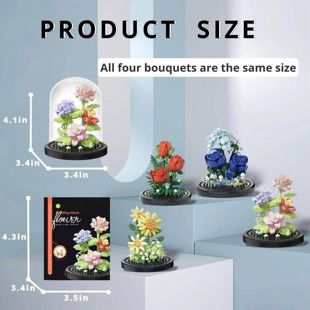 Artificial Flower Bonsai Tree Micro Building Blocks Kit with Dust Cover, Botanic