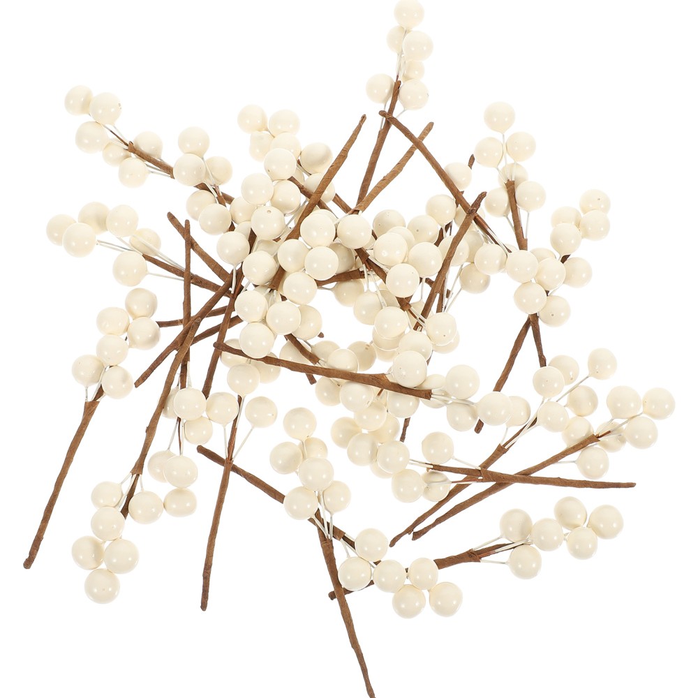 30Pcs Artificial Berry Stems White Xmas Tree Decoration Reusable Craft Supplies