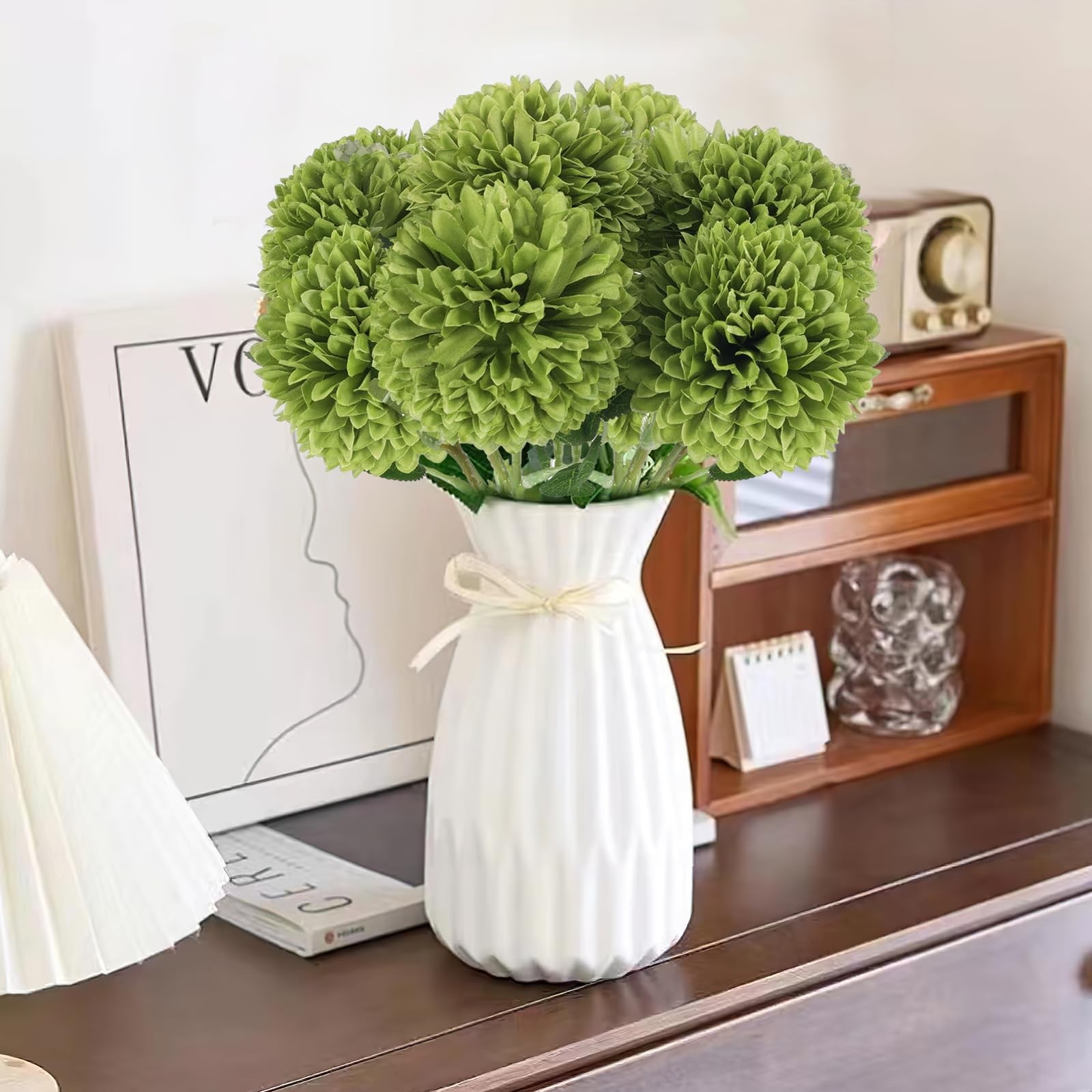 12 Pcs Artificial Chrysanthemums Flowers Flower, Fake Mums Flowers Green Silk…