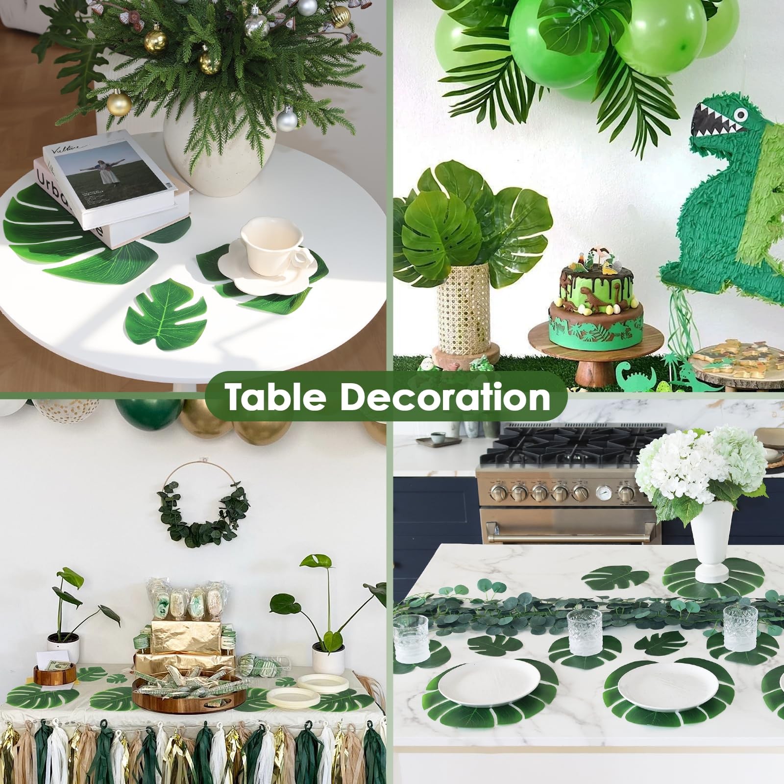 Artificial Palm Monstera Green Leaves for Party Table Decor, Realistic Tropic…