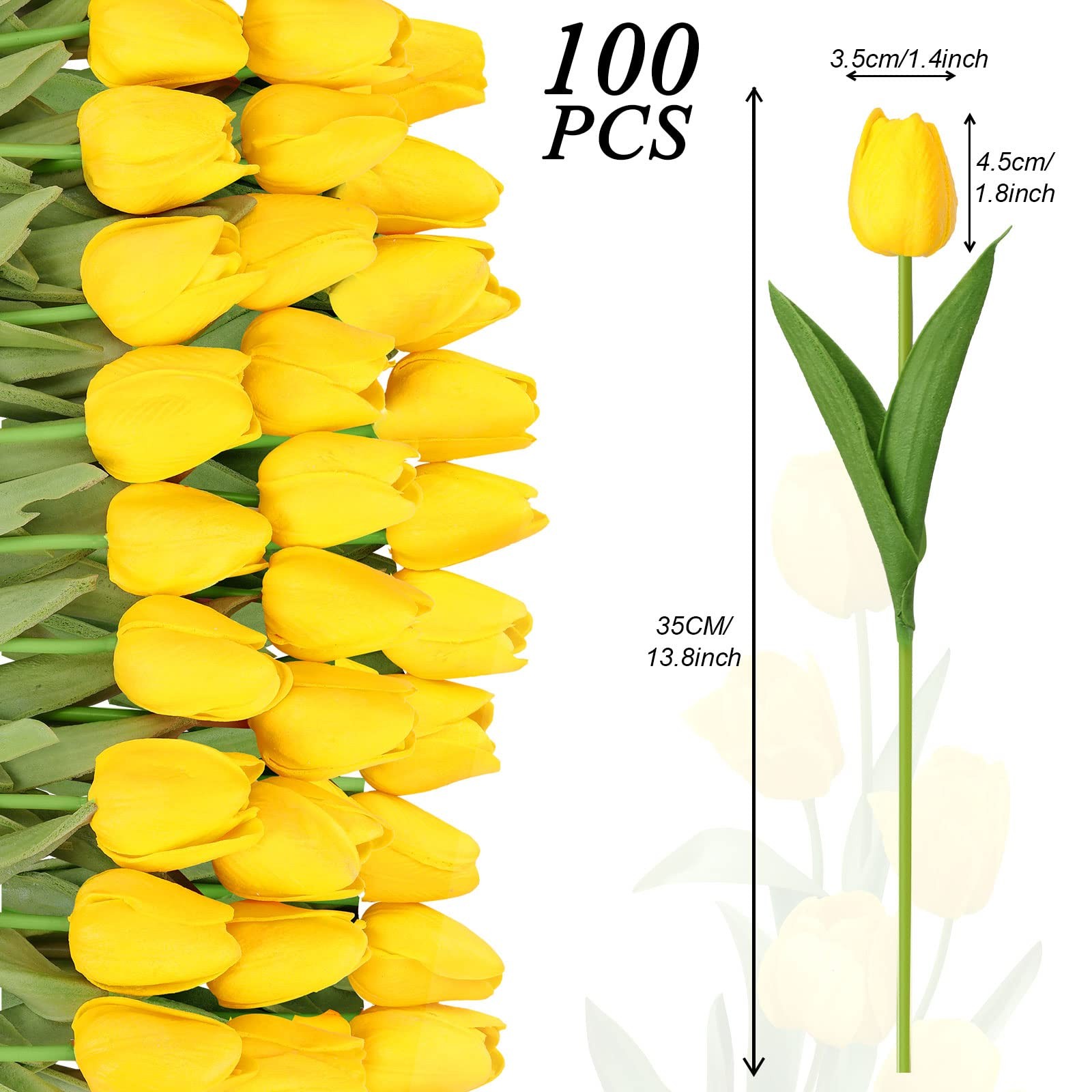 100 PCS Yellow Artificial PU Tulip Fake Latex Faux Flower Bouquet Centerpiece