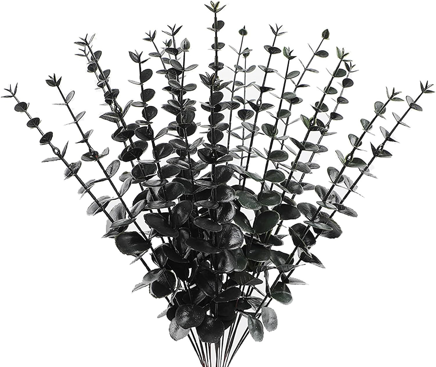Plastic Eucalyptus Black Stems 12 Fake Faux Decorations Artificial Leaves Greene