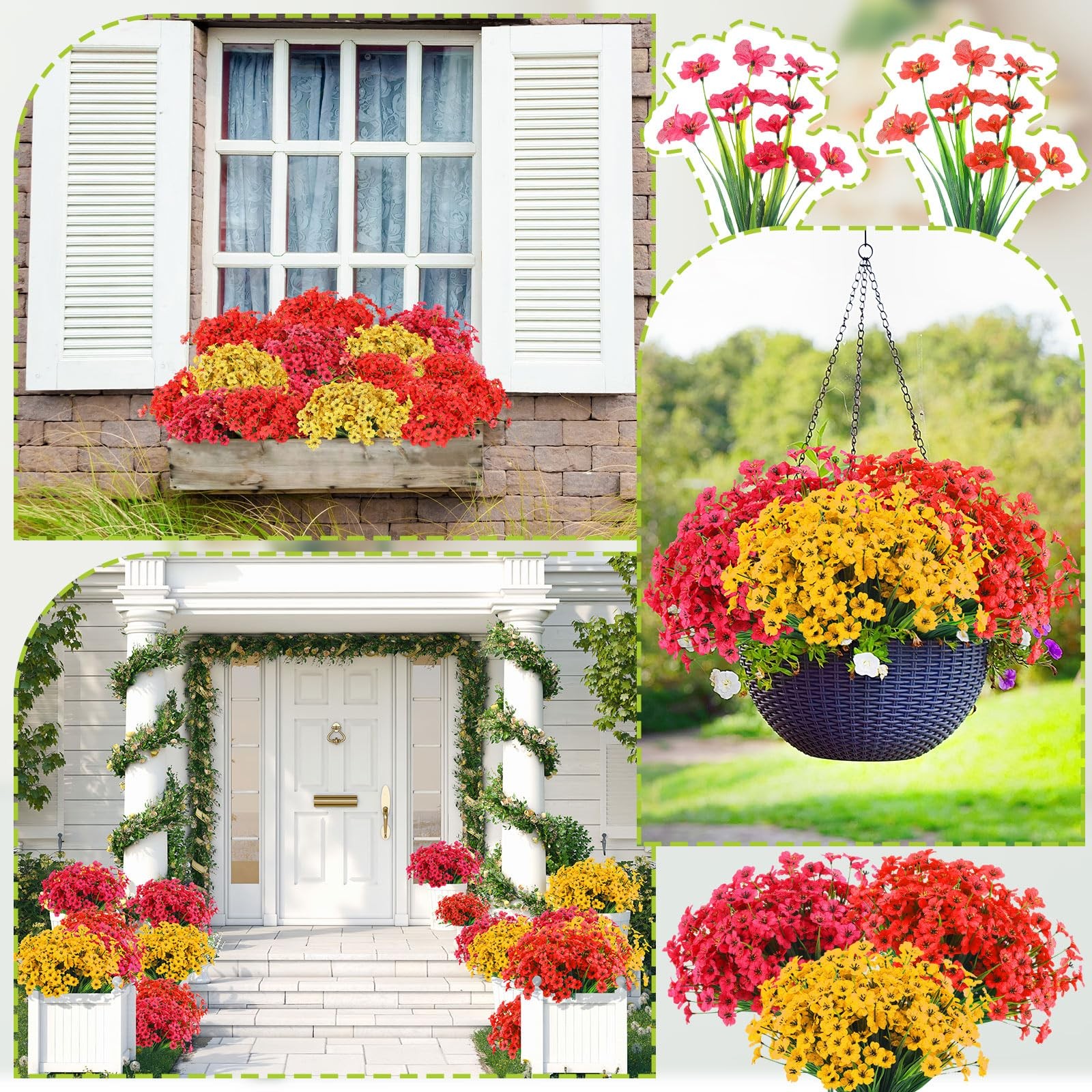60 Bundles Spring Artificial Flowers for Outdoor Plastic UV Resistant Fake Fl…