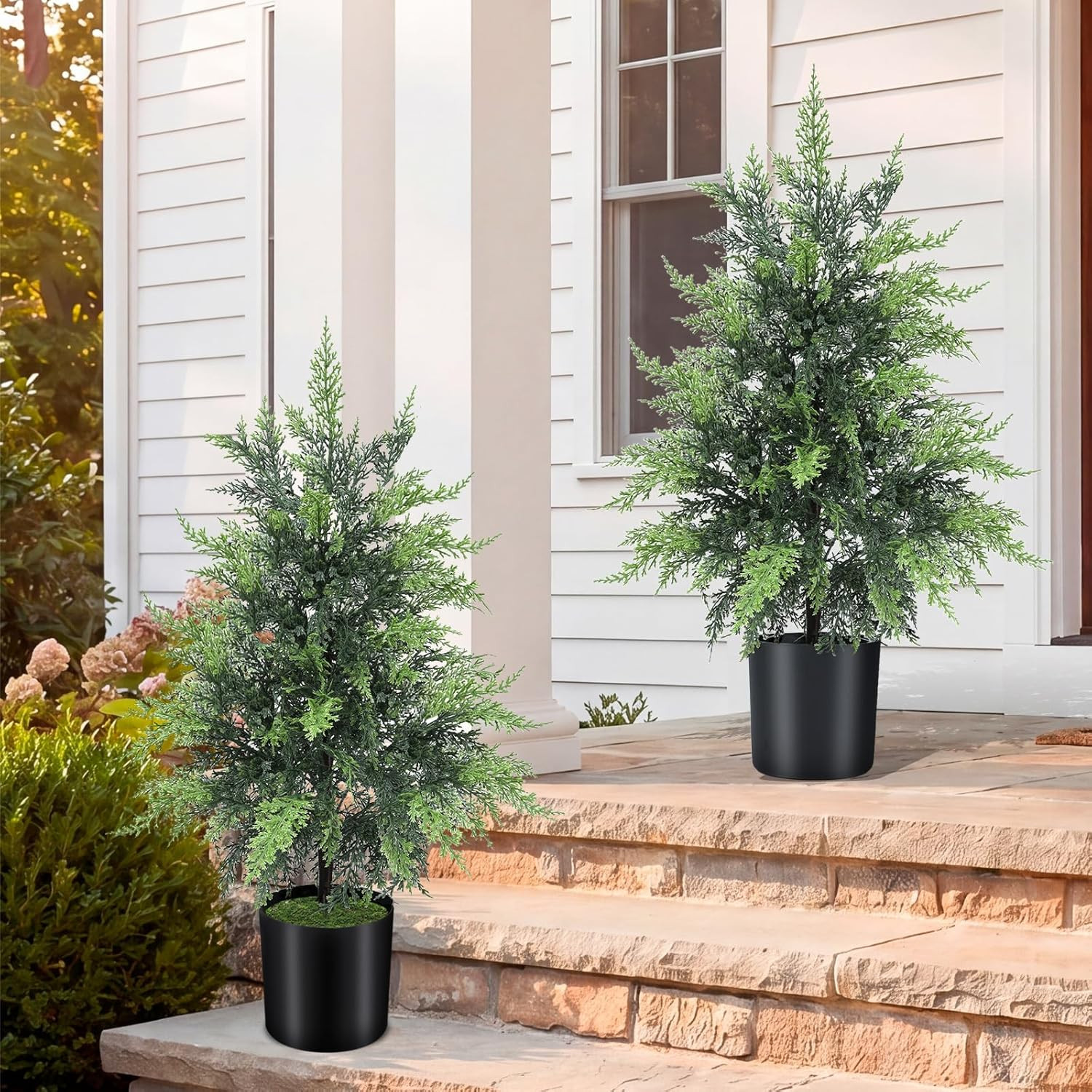 Realistic 2-Pack 2Ft Outdoor Faux Cedar Trees with Pot – UV Resistant Decor