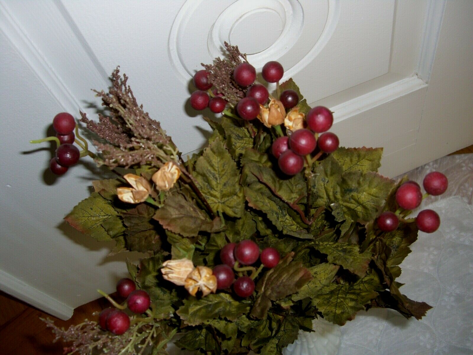 A Bunch of Silk Green Leaves/Red Grapes/Berries/22″ Tall
