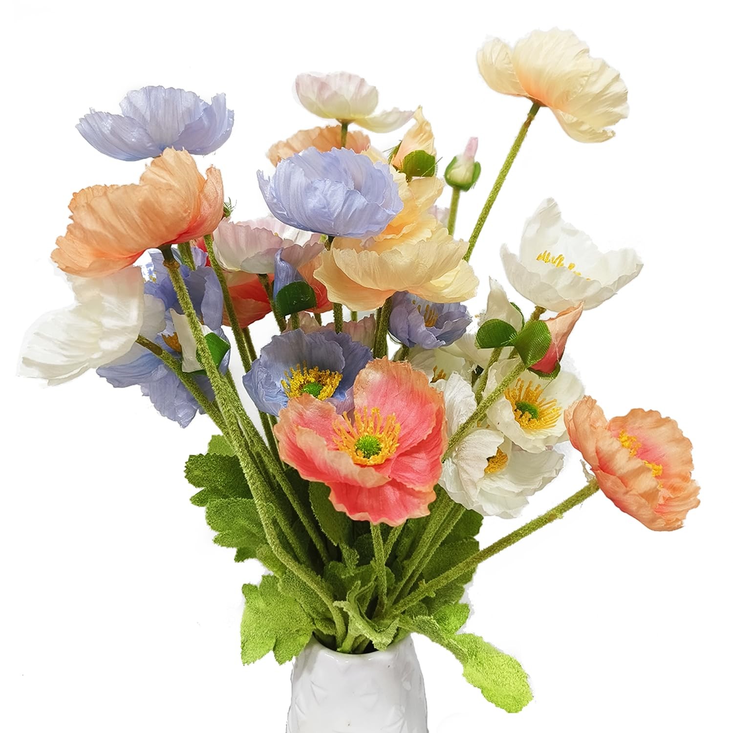 Fake Flowers 8 Pcs Poppies Plastic Flowers Artificial Silk Flower Bouquet for…