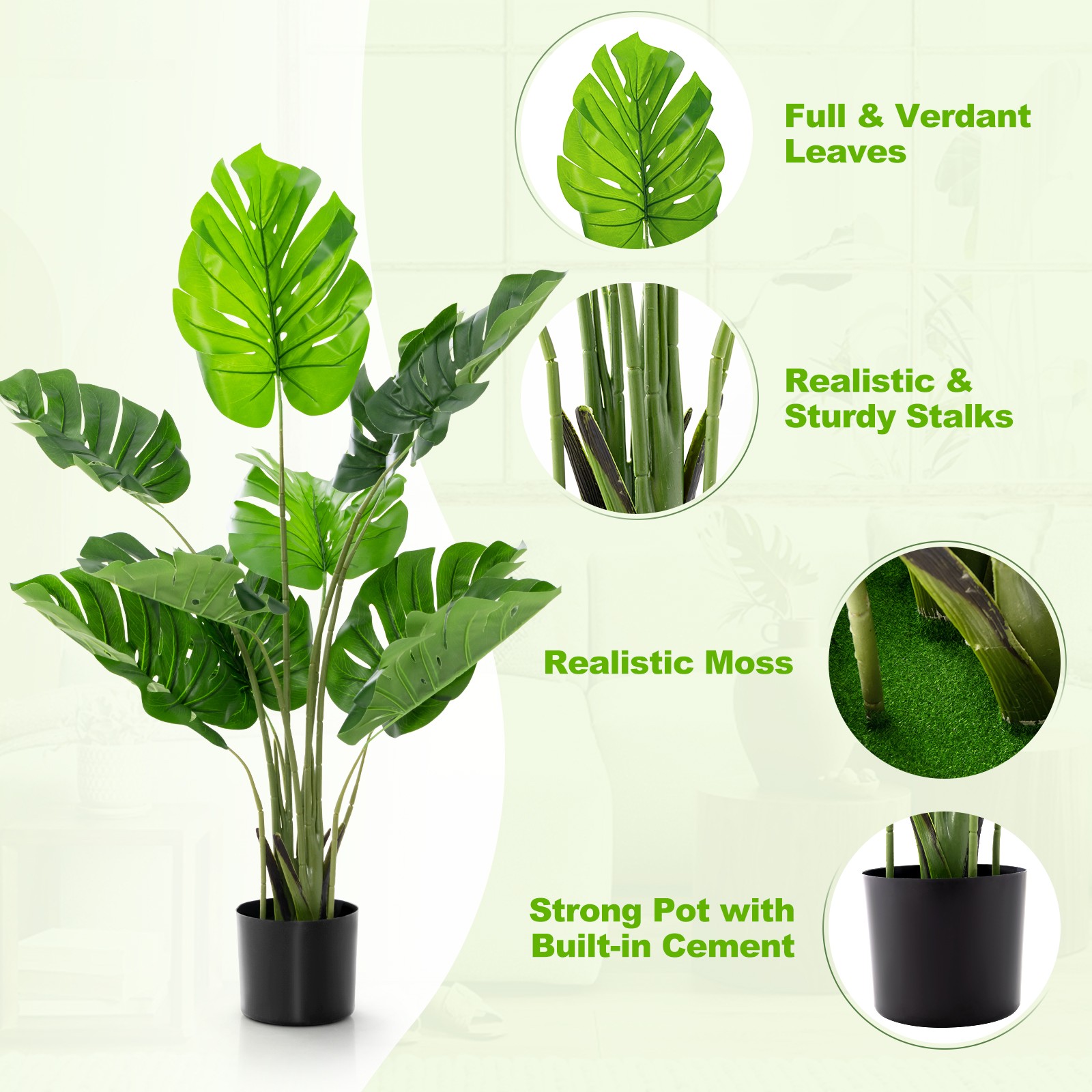 Costway 4FT Artificial Monstera Deliciosa Plant Fake Palm Tree Indoor Outdoor