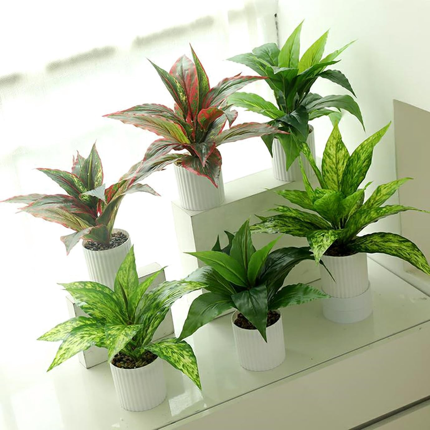 Artificial Magnolia Plants, Fake Grass Shrubs Faux Greenery Plastic Leaves Pl…