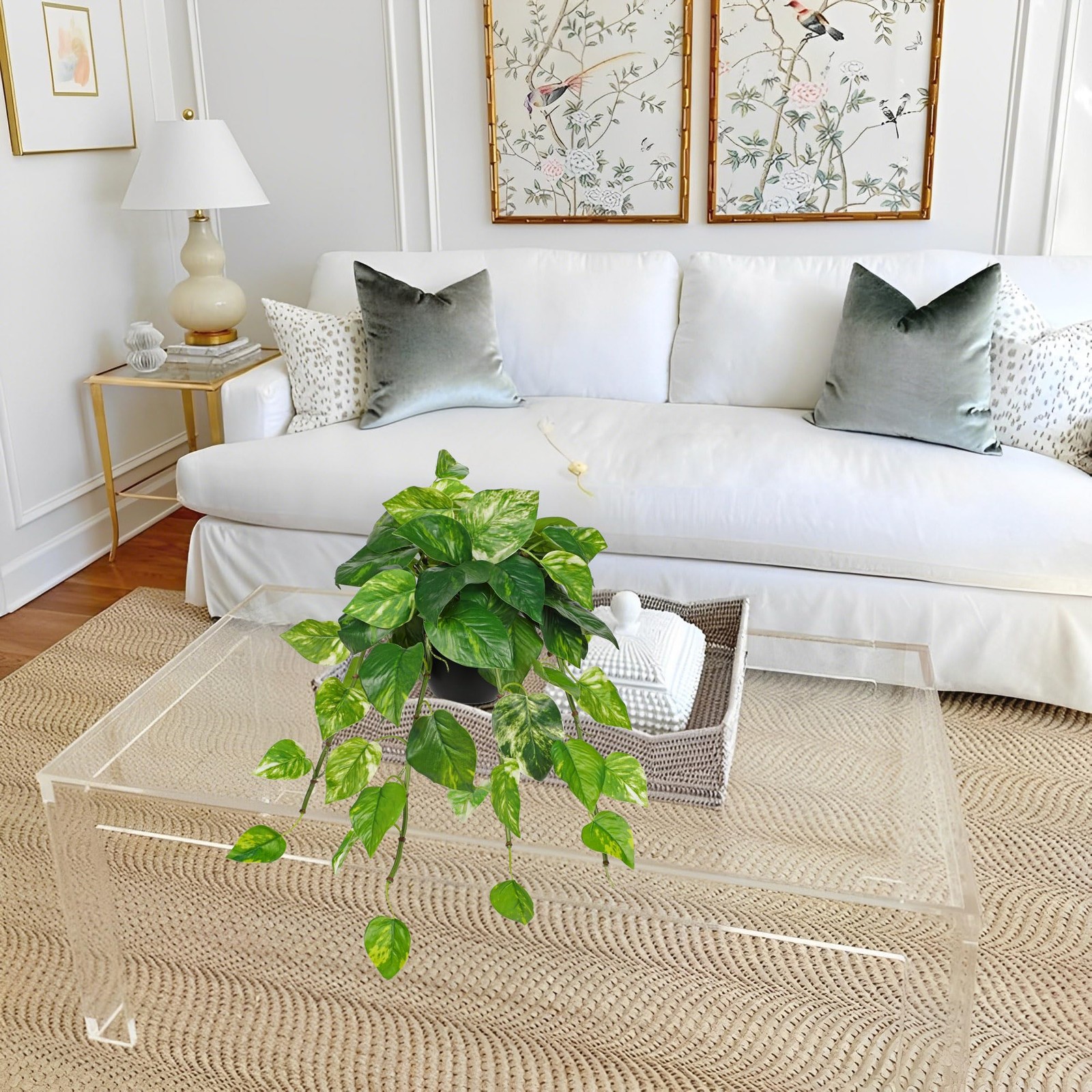 Artificial Hanging Pothos Plants Potted Fake Ivy Faux Vine Greenery Pot