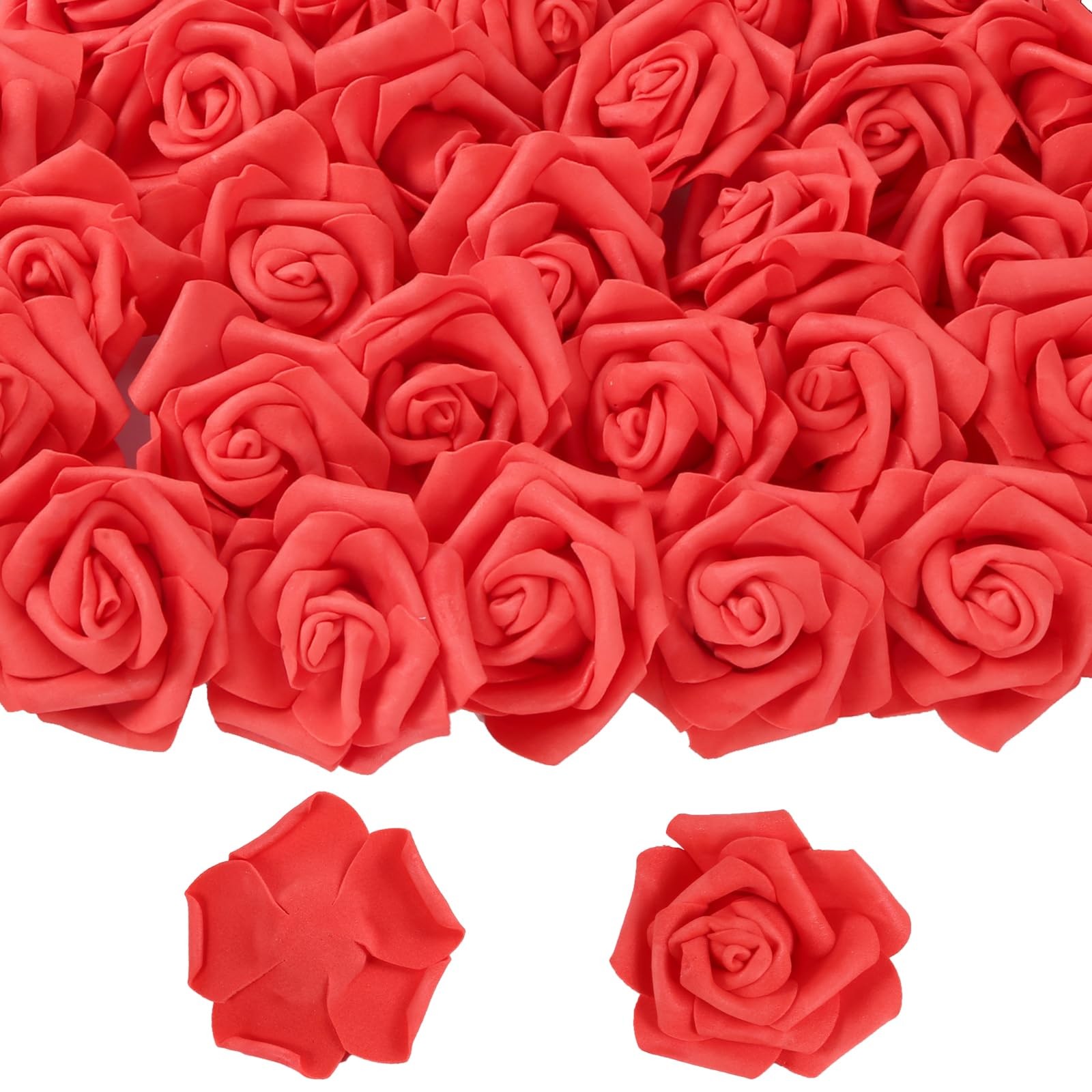 50 PCS Deep Red Foam Rose Stemless Artificial Flower Head Bulk 2.75in Mini Fa…