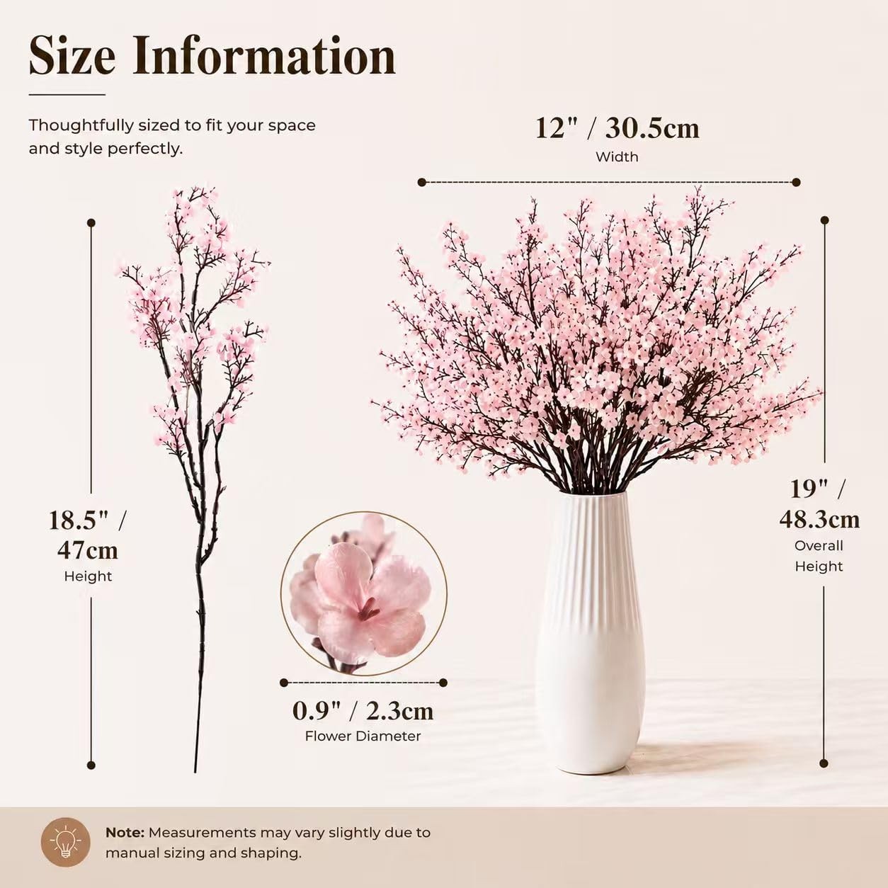 6 PCS Light Pink Artificial Babys Breath 18.5 Inch Silk Gypsophila Flowers