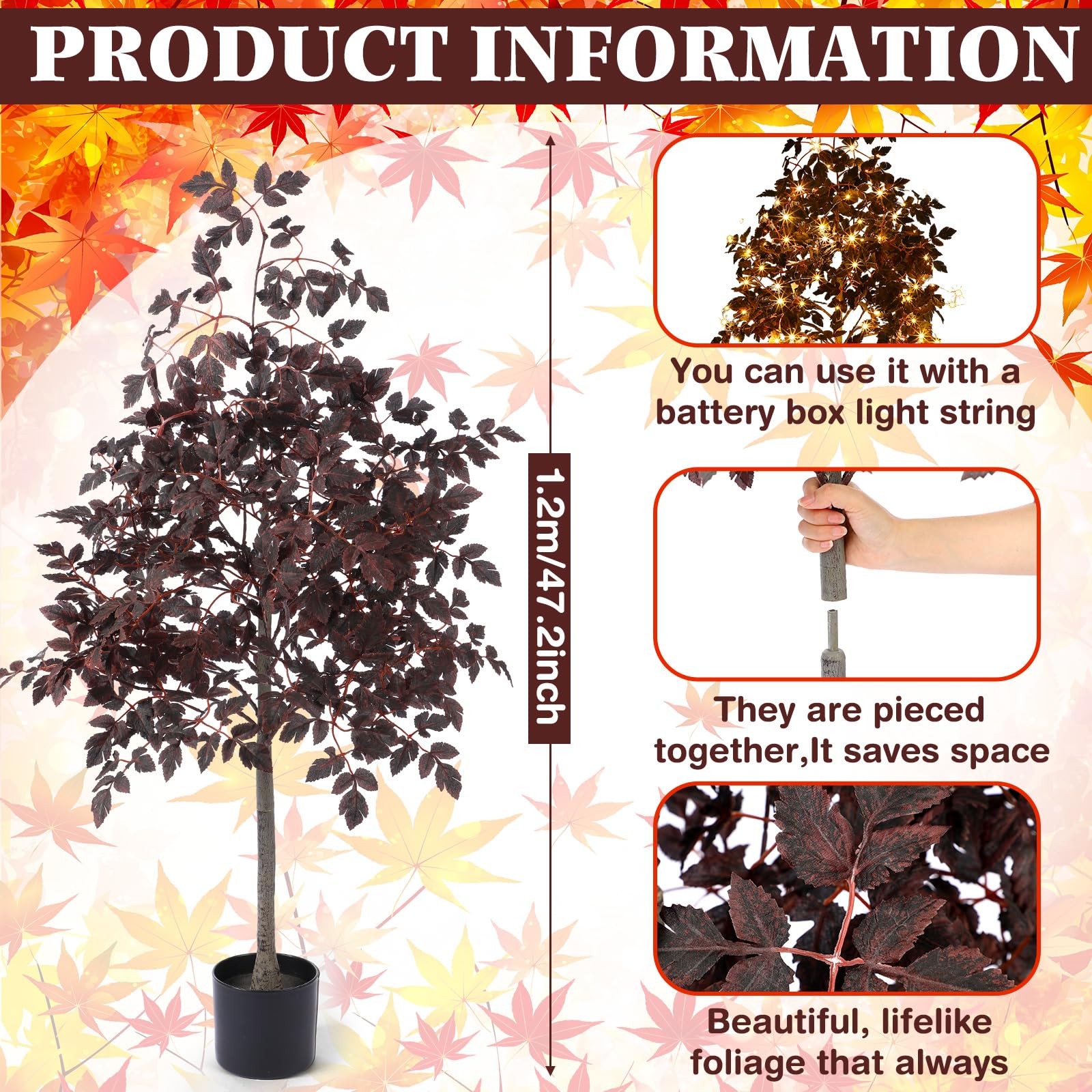 4ft Fall Plum Cimicifuga Stems Seeded Tree Artificial Thanksgiving Ficus Leaf…