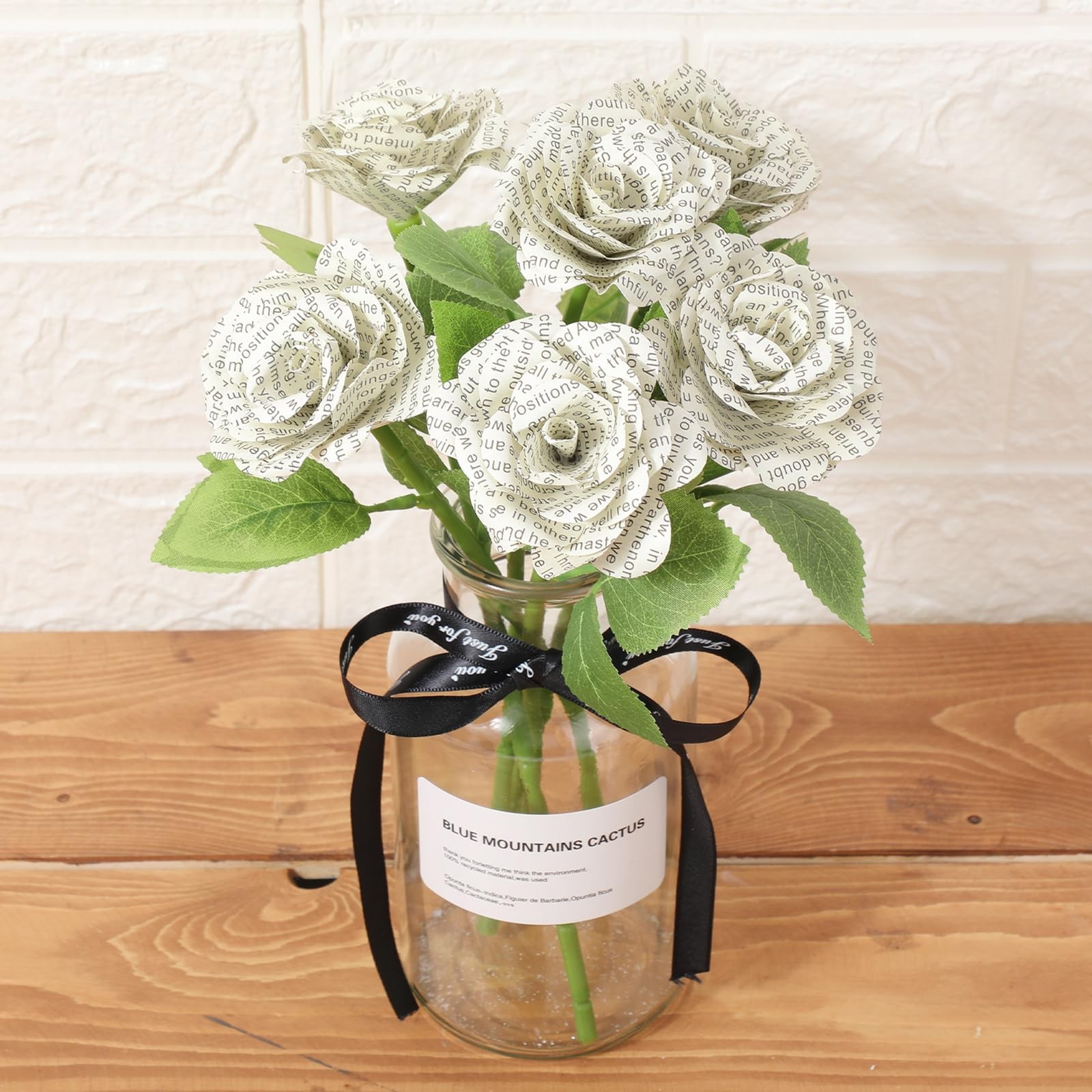 6 Pcs Rose Handmade Paper Flowers Made from English Book Pages Literary Gifts…