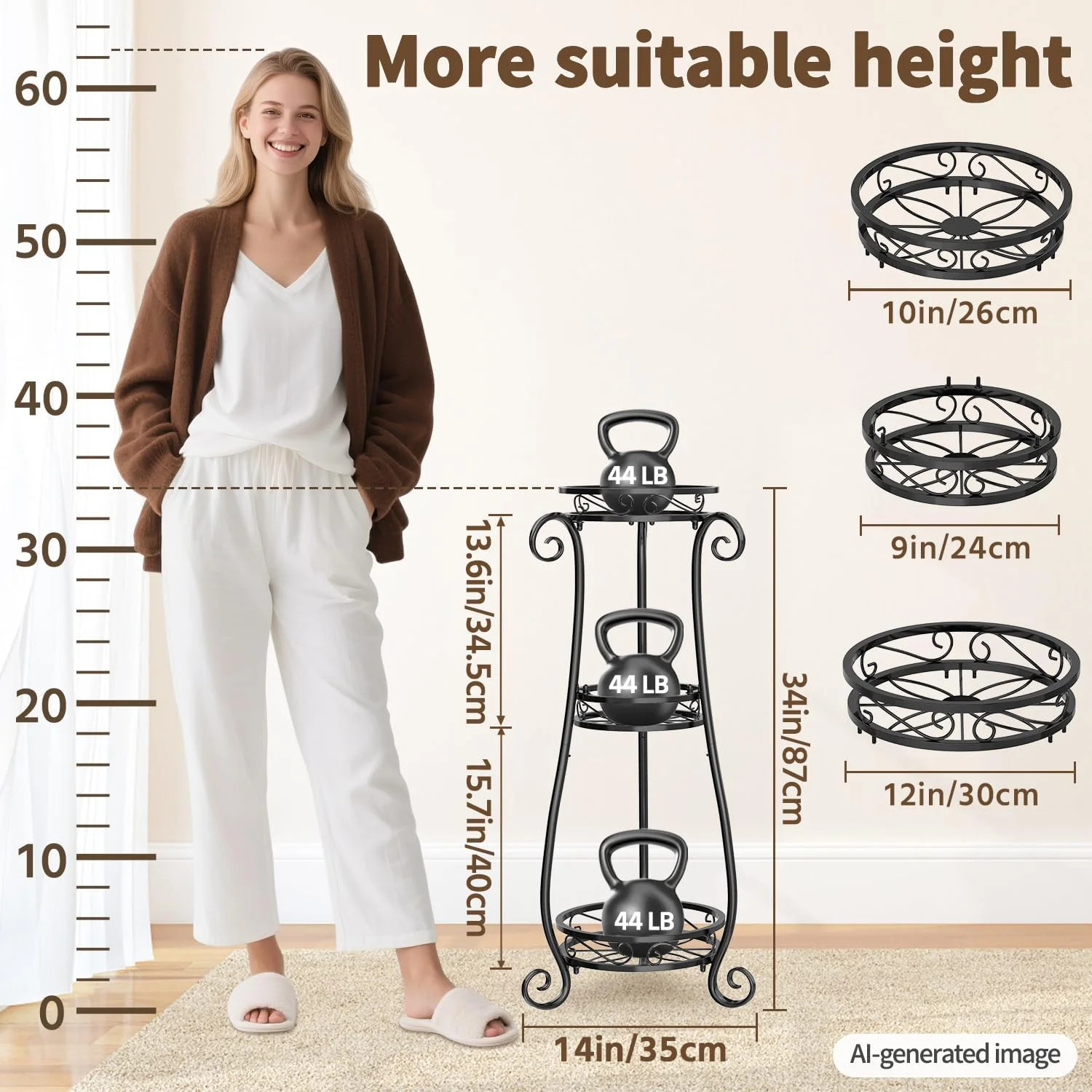 3 Tier Black Metal Plant Stand Indoor Outdoor Planter Rack Corner Flower Holder
