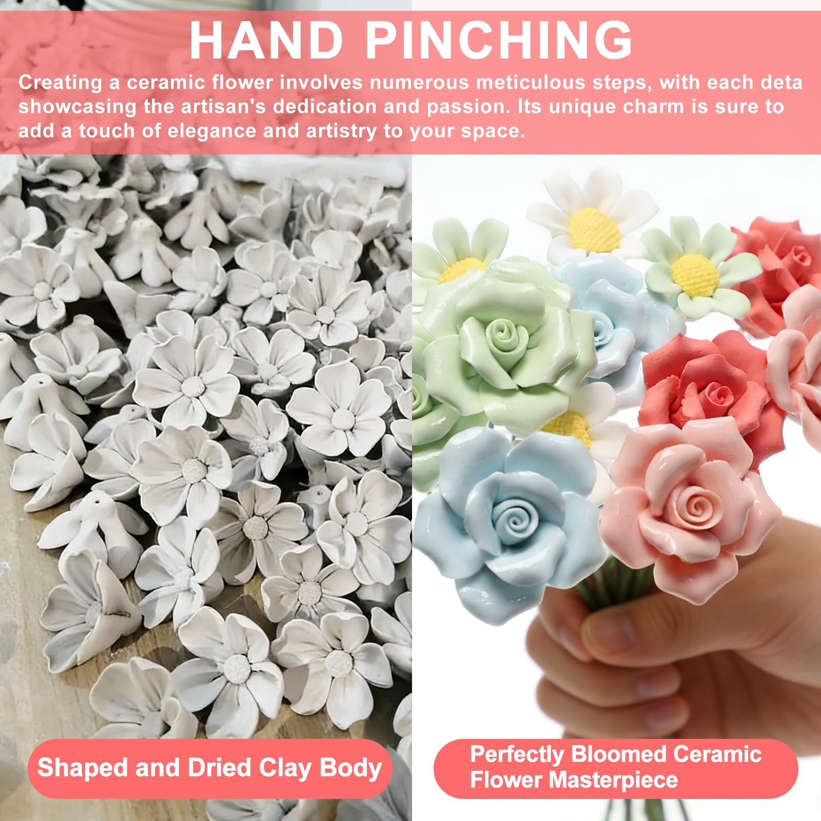 Ceramic Flower Bouquet Set of 10 Handmade Ceramic Roses Simulated Flowers Cer…