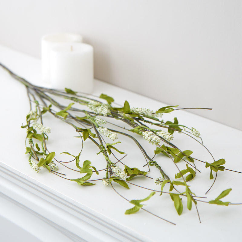 Factory Direct Craft Artificial Cream Flowering Twig Spray