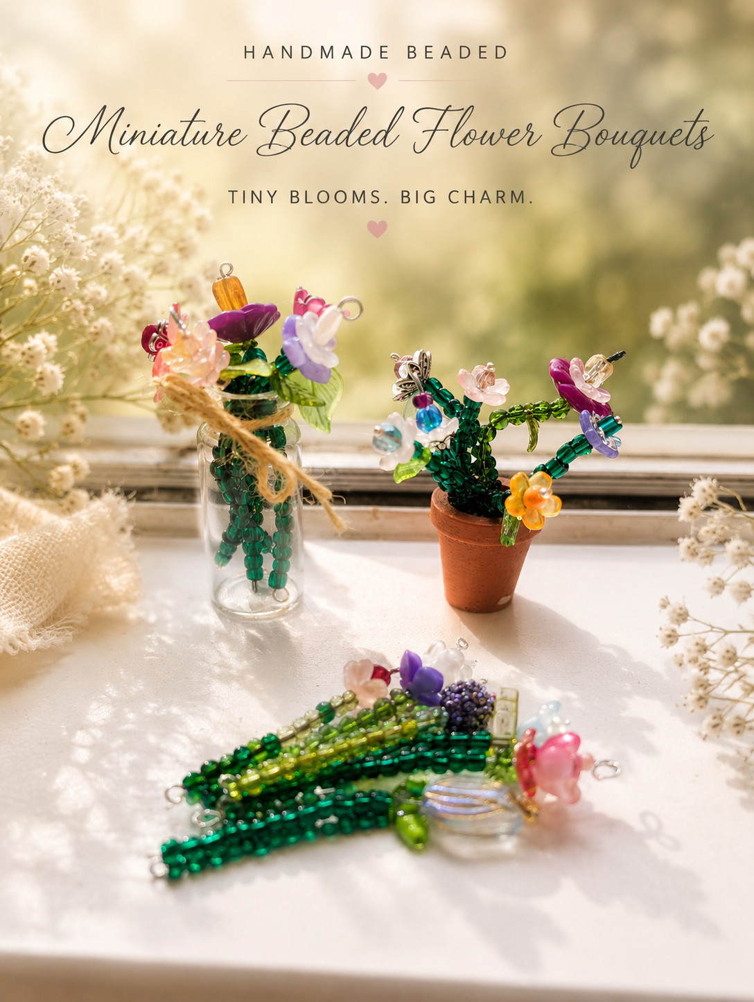 Mini Beaded Flower Bouquet | Handmade Bead Flower Arrangement | Tiny Floral Gift