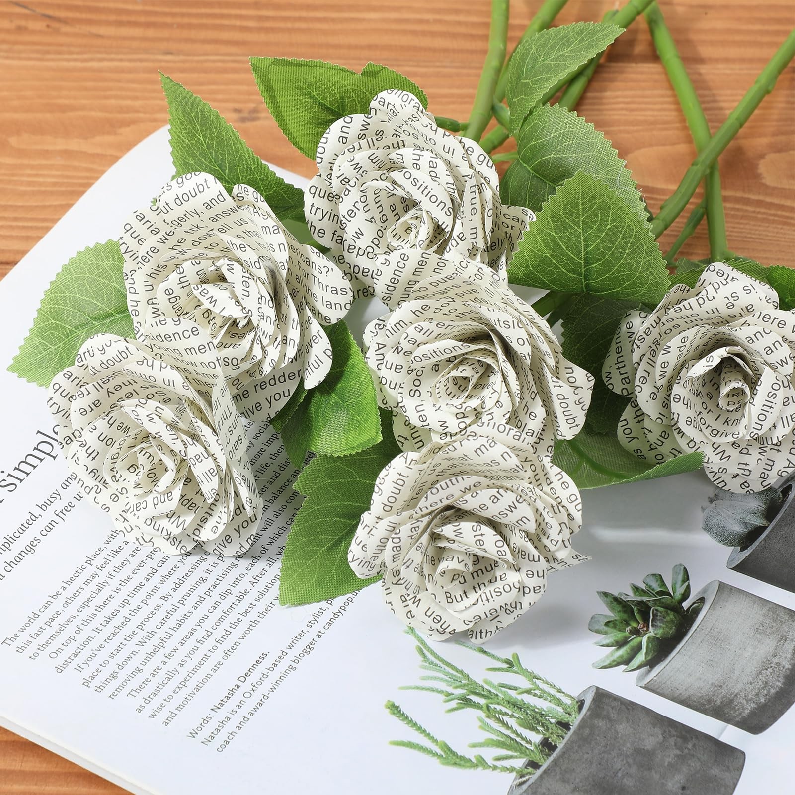 6 Pcs Rose Handmade Paper Flowers Made from English Book Pages Literary Gifts…