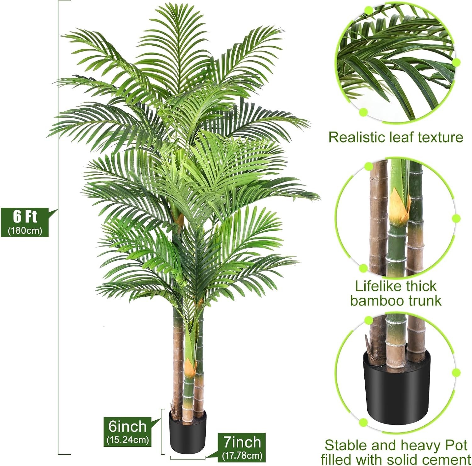 6ft UV Resistant Triple Golden Cane Palm Tree – Lifelike Indoor/Outdoor Decor