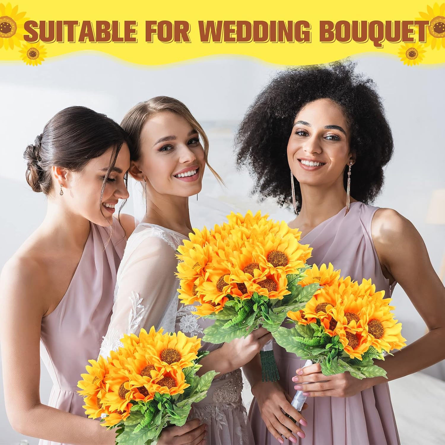 30 Bunches Artificial Sunflower Bouquets for Wedding & Home Decor, 11.8″ High