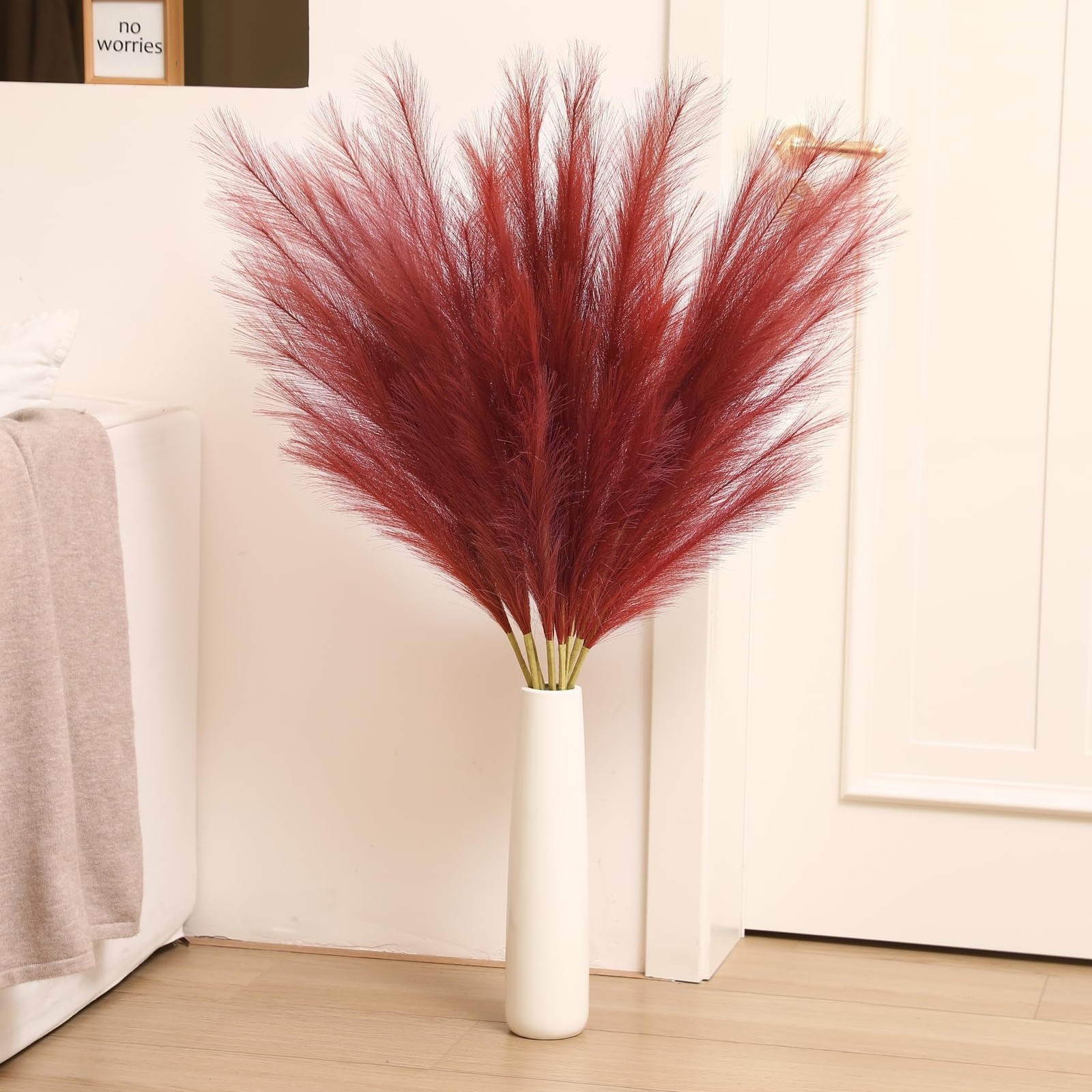 8 PCS Burgundy Pampas Grass Decor 45 Inch Tall Faux Pompous Artificial Vase