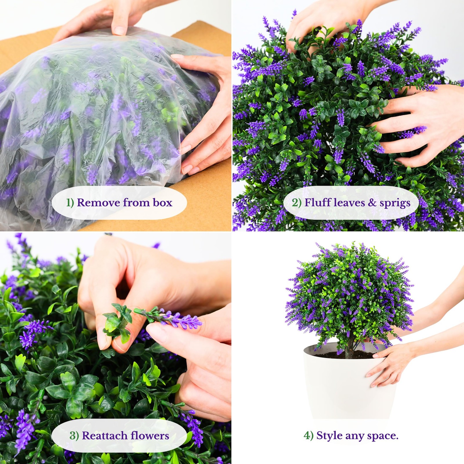 Artificial Boxwood Topiary Balls with Lavender – 24″ Set of 2 Faux Shrub Bush…