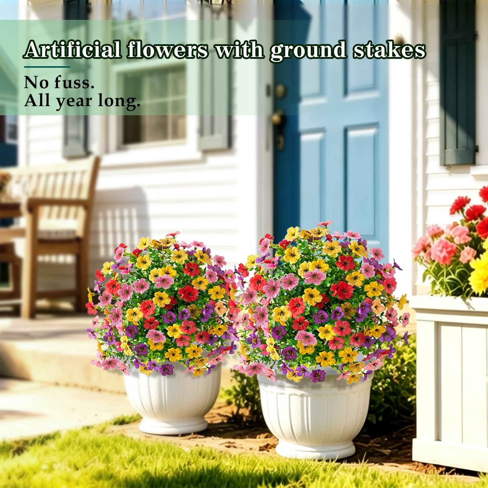 2-Pack 22″ UV-Resistant Petunias | Mixed Color Artificial Flowers with Stakes fo