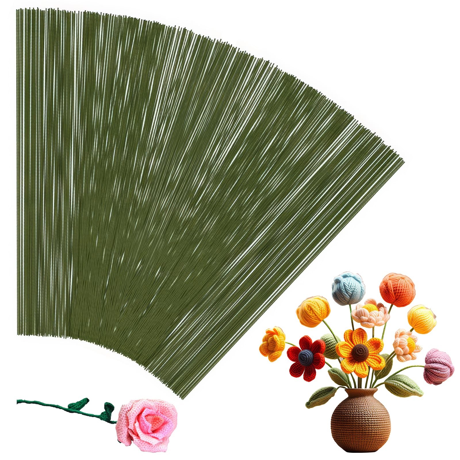 300 PCS Floral Wire Stems, 22 Gauge 14 Inch Flexible Green Craft Floral Stems…