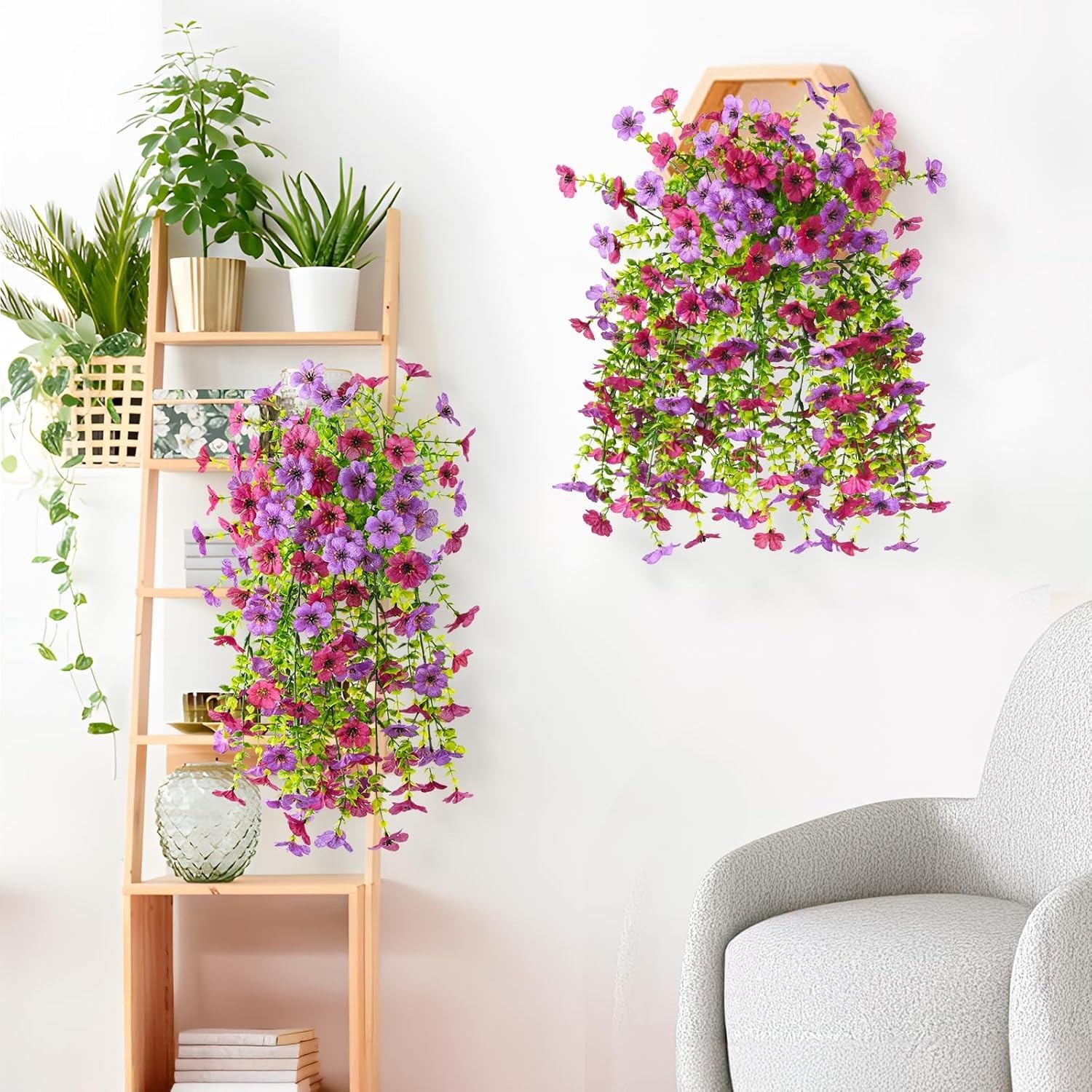 2Pcs Artificial Fake Hanging Flowers for Outdoors UV Resistant Artificial Pla…