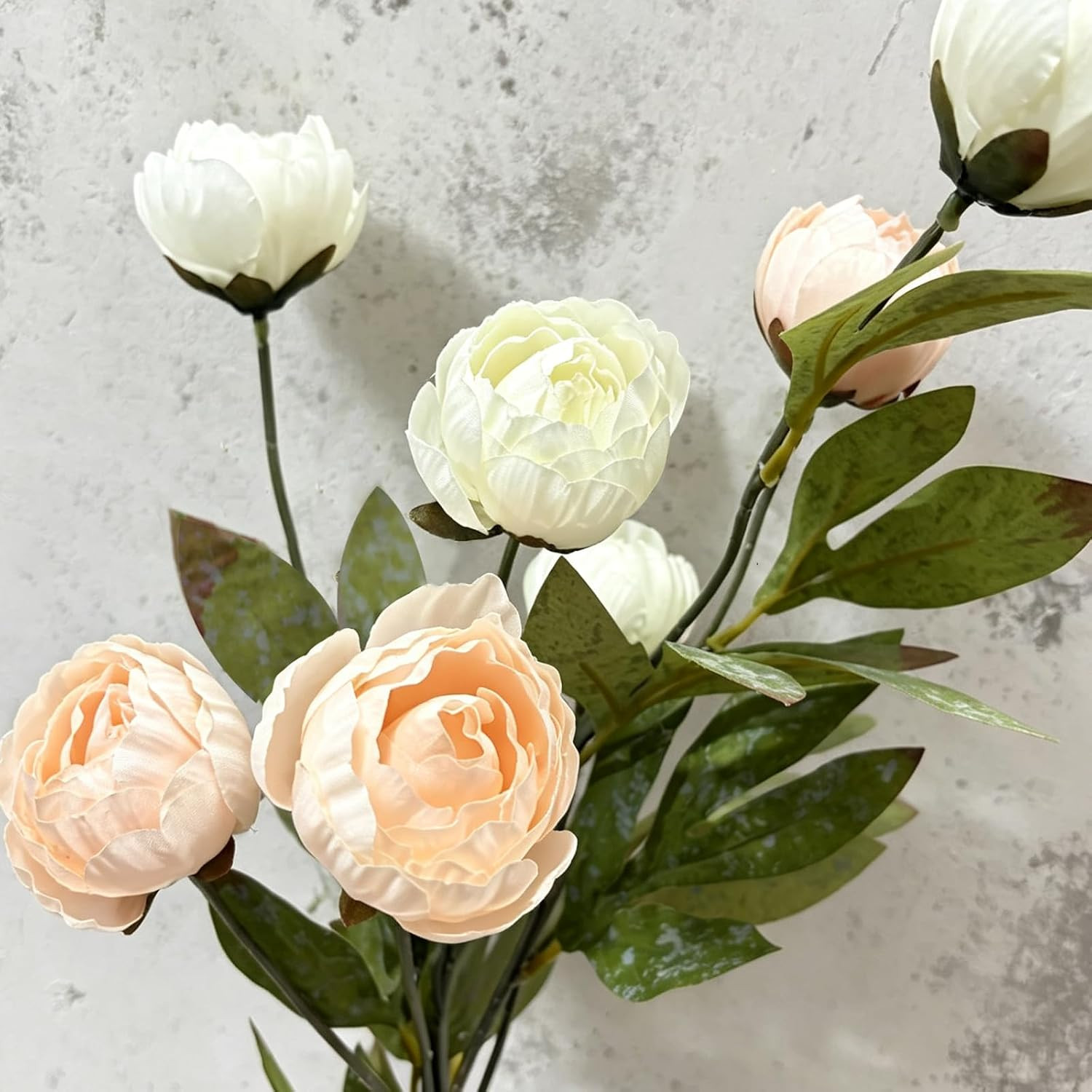 6 Pcs Beige Champagne Faux Peonies Silk Flowers for Home, Wedding Decor