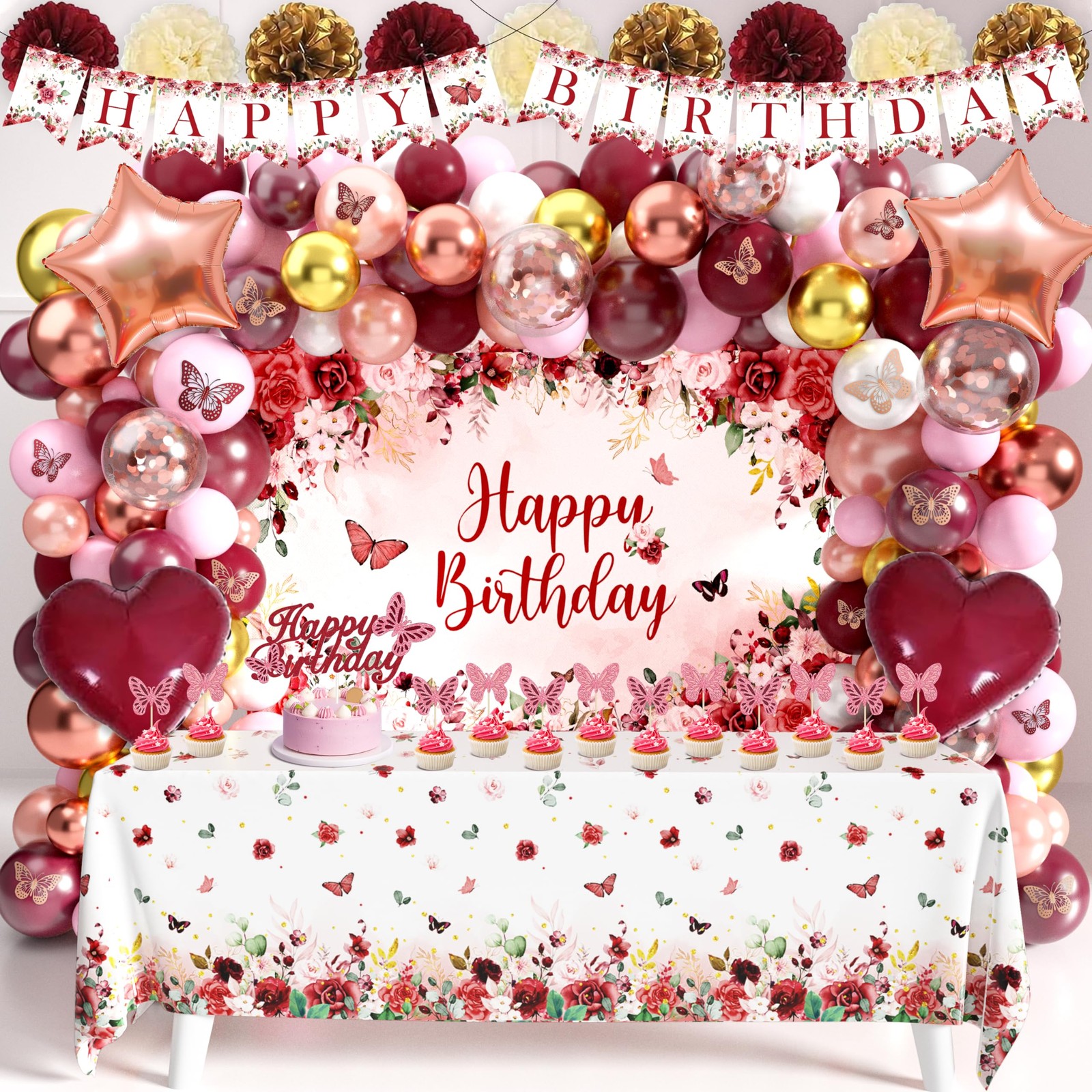 JOPHMO Burgundy Rose Gold Decor 144pc