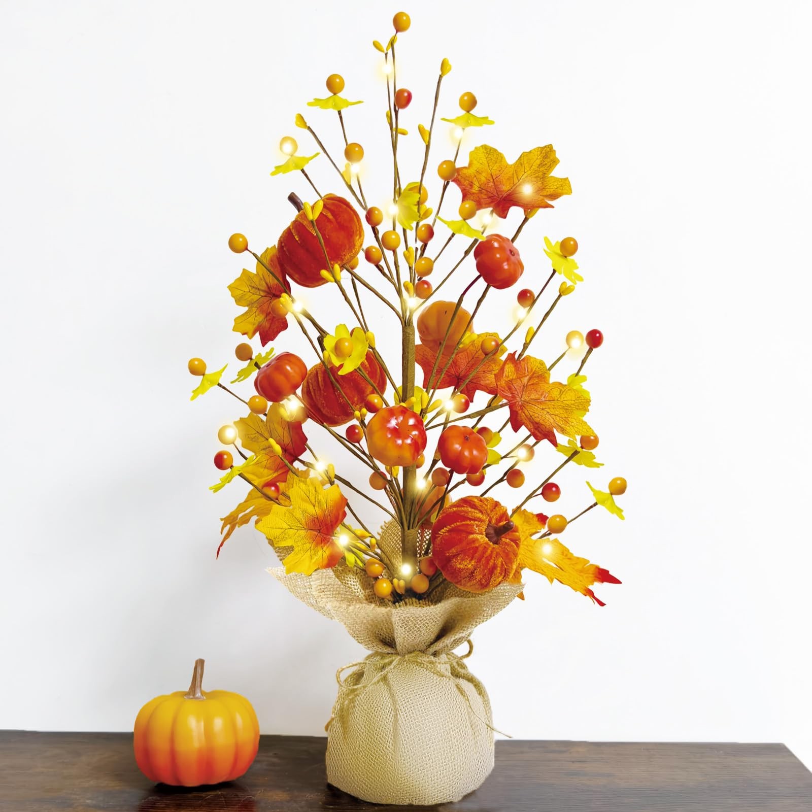 18 Inch Fall Decorations for Home Fall Tree with Fake Pumpkin Berry Leaves