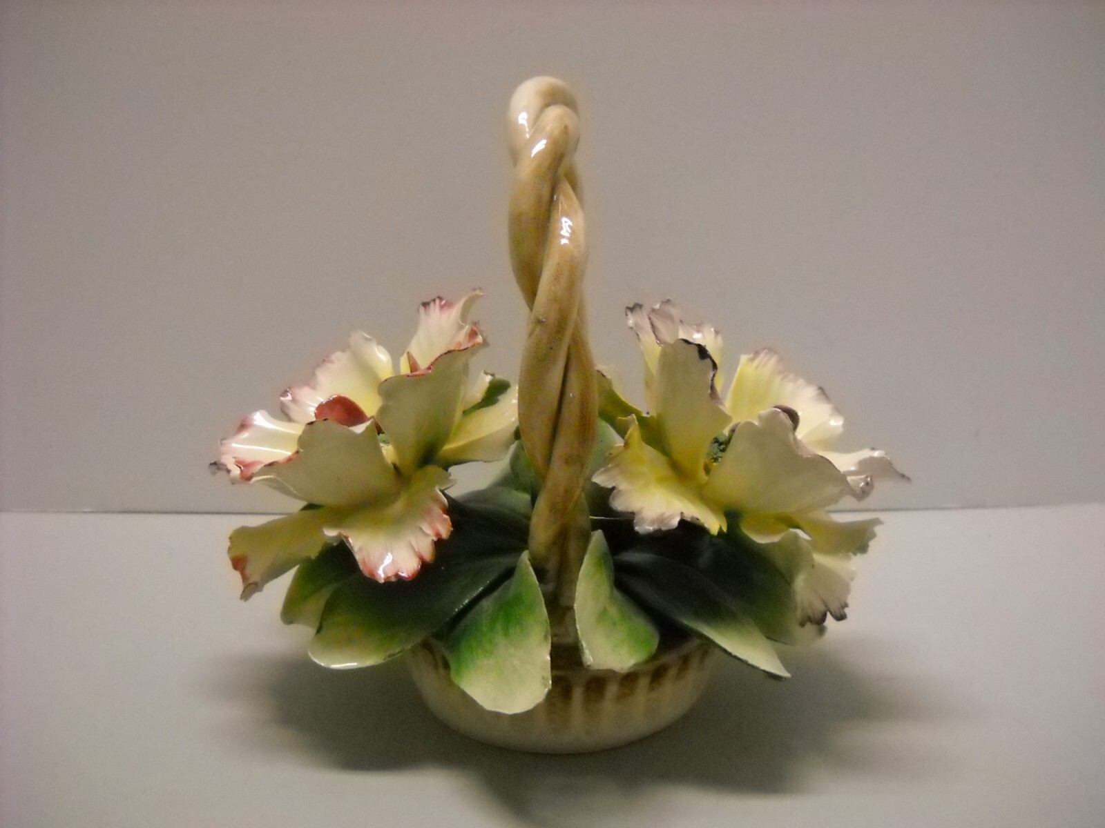 VINTAGE Capodimonte Porcelain Flower Basket Centerpiece Made in ITALY