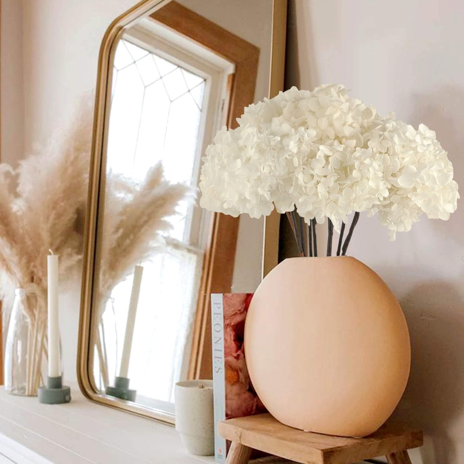 5 PCS Dried Preserved White Hydrangea Flowers – Length 14” Corolla Size 3”-…