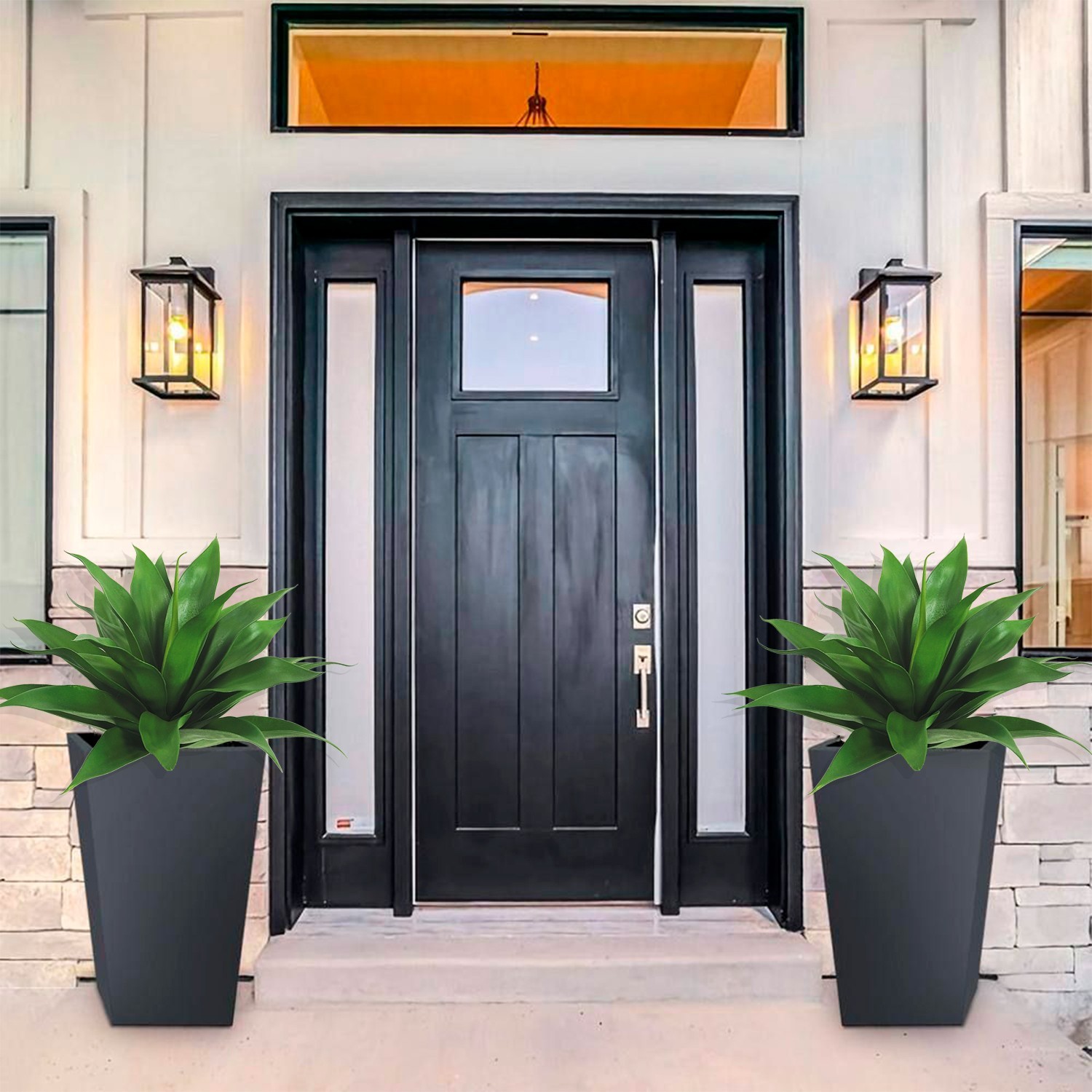 2 Pcs Faux Succulent Agave Shrub with Ground Spike for Patio Walkway Landscape