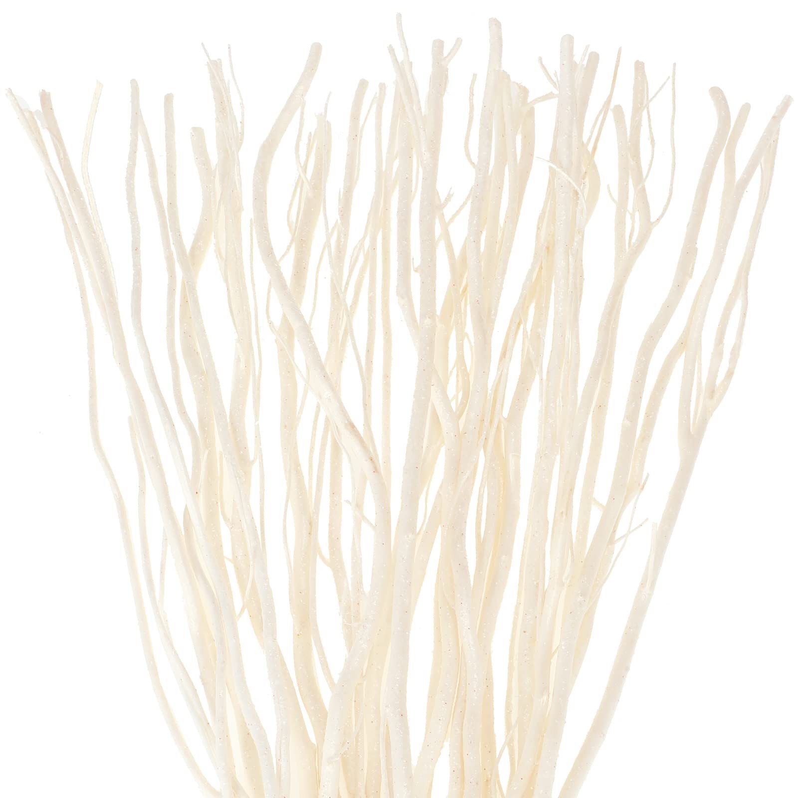 50 PCS Glitter White Curly Willow Branch Decorative Dried Twig 15.75 Inch