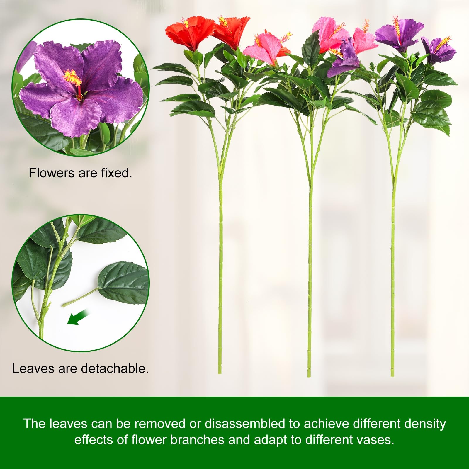 30in Silk Artificial Hibiscus Flowers 3PCS Fake Tropical Hawaii Flowers with …