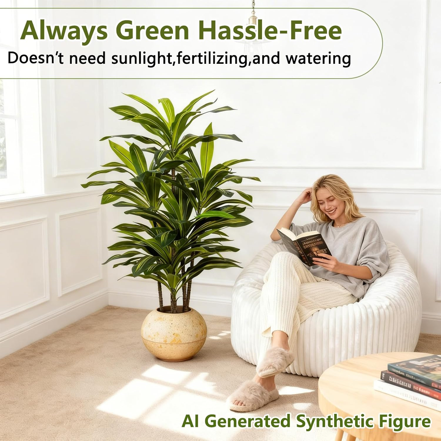 4ft Dracaena Artificial Plant – Large Tropical Indoor Fake Tree with Lifelike Le